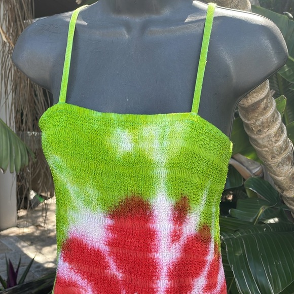 Tie-dye tube top handkerchief, hem, asymmetric dress - Picture 3 of 7